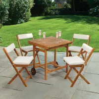Greenhurst 5-Piece Folding Wooden Patio Garden Seaford Dining Set, 4 Seater with Cushions