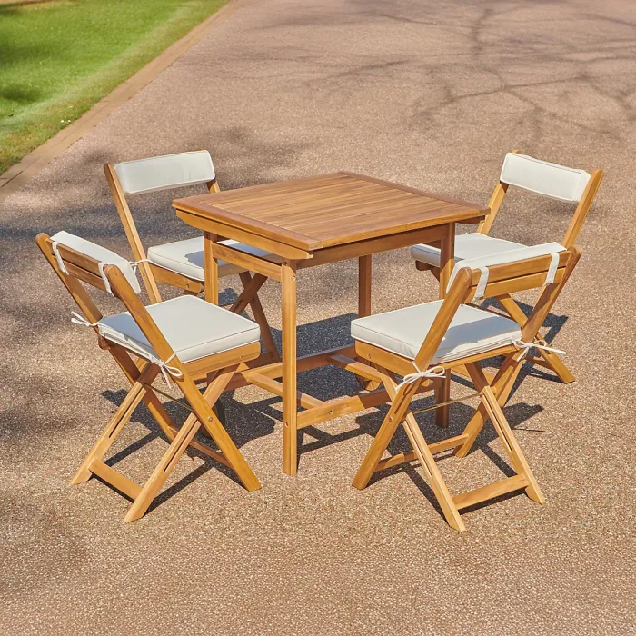 Greenhurst 5-Piece Folding Wooden Patio Garden Seaford Dining Set, 4 Seater with Cushions