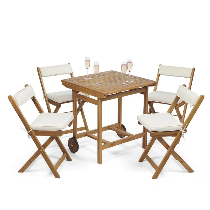 Greenhurst 5-Piece Folding Wooden Patio Garden Seaford Dining Set, 4 Seater with Cushions