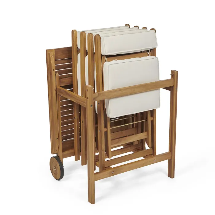 Greenhurst 5-Piece Folding Wooden Patio Garden Seaford Dining Set, 4 Seater with Cushions