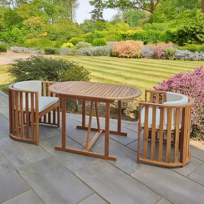 Greenhurst Chilterns Compact Wooden Patio Dining Set, Table and 2 Seats with Cushions