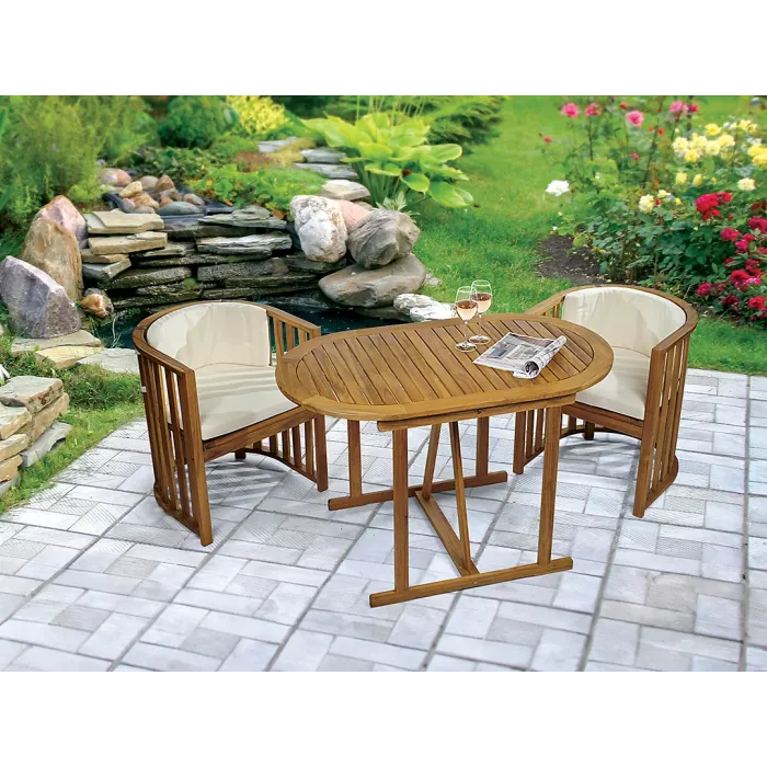 Greenhurst Chilterns Compact Wooden Patio Dining Set, Table and 2 Seats with Cushions
