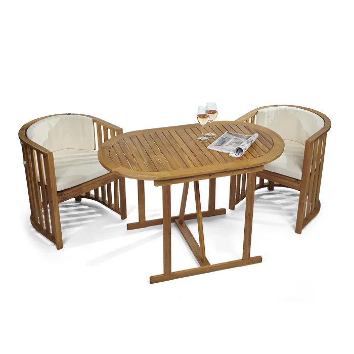 Greenhurst Chilterns Compact Wooden Patio Dining Set, Table and 2 Seats with Cushions