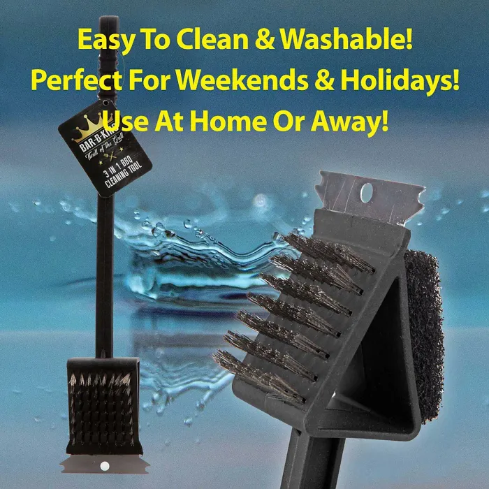 BBQ Cleaning Tool 3in1 6cm With Steel Scraper Bar-B-King