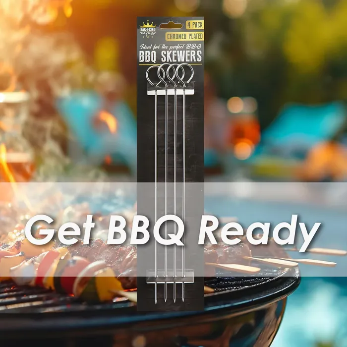 BBQ Skewers Chrome Plated Barbeque, Utensils, Accessories Pack of 4 30cm Silver