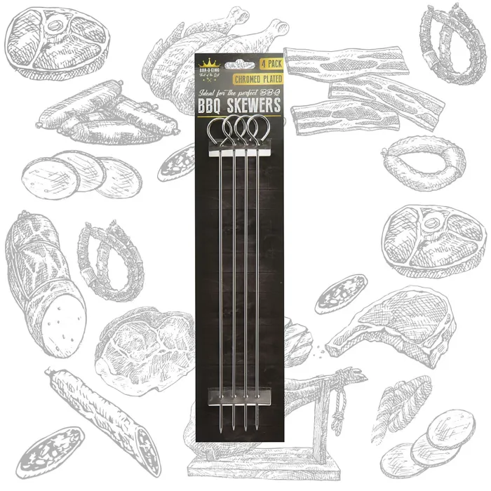 BBQ Skewers Chrome Plated Barbeque, Utensils, Accessories Pack of 4 30cm Silver