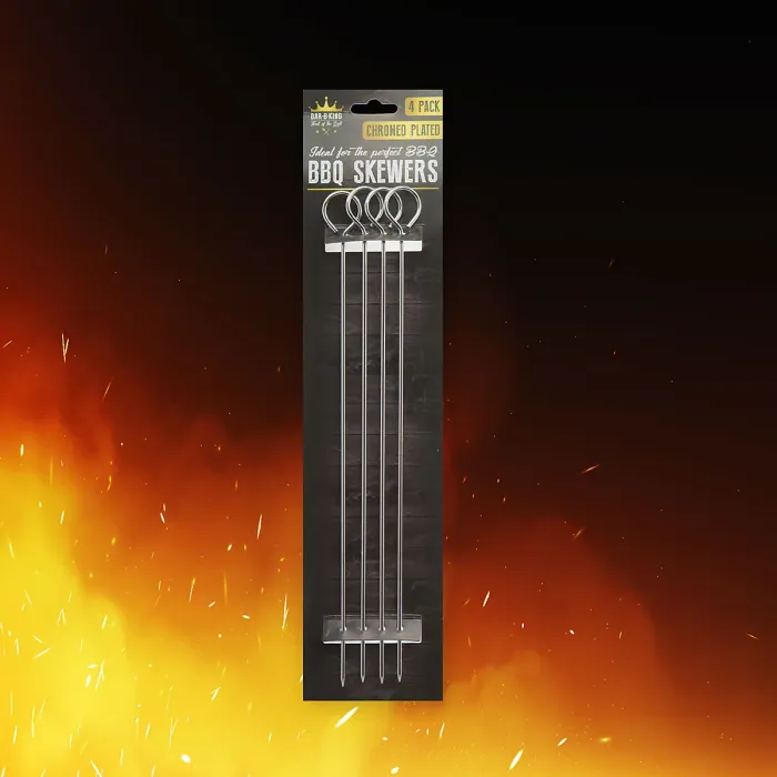 BBQ Skewers Chrome Plated Barbeque, Utensils, Accessories Pack of 4 30cm Silver