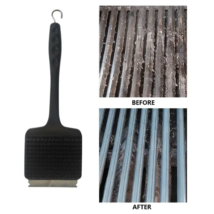 Long Handle BBQ Cleaning Brush Oven Grill Wire Brush With Scraper Heavy Duty