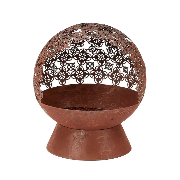 Damasque Globe Fire Pit Bowl - Weatherproof Oxidised Metal Modern Outdoor Garden Log Wood Burner with Cut-Out Design - H61 x 46cm