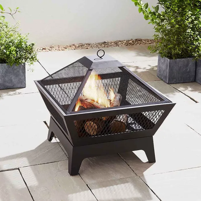 Outdoor Fireplace with Mesh Lid, Grill, & Poker