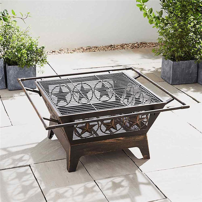 Star Outdoor Fireplace with Mesh Lid, Grill & Poker