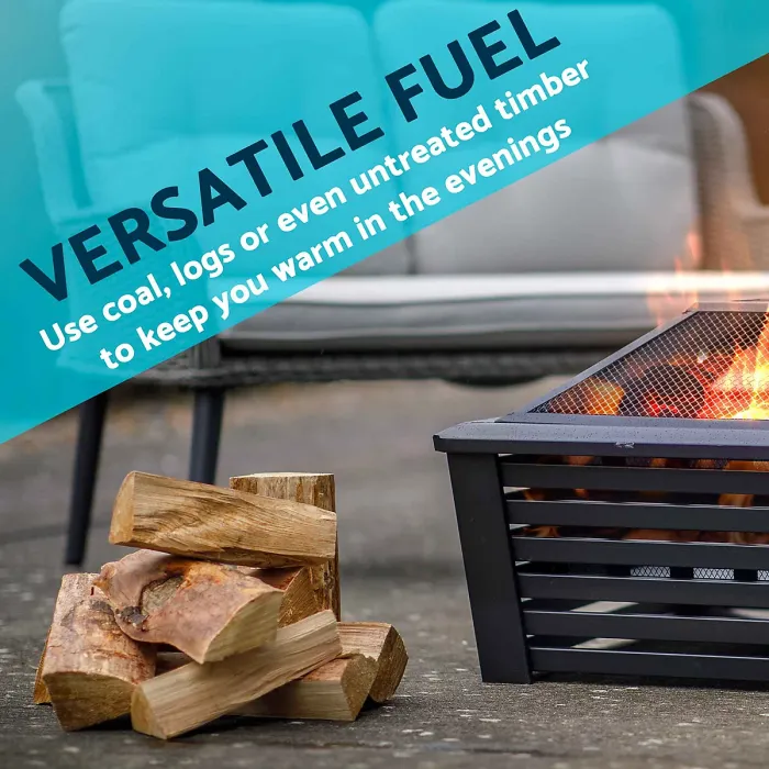 35" Square Outdoor Fire Pit, Mesh Screen Lid, Black - DG43