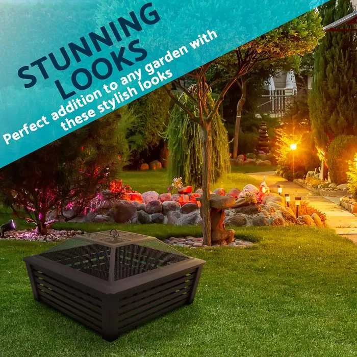 35" Square Outdoor Fire Pit, Mesh Screen Lid, Black - DG43