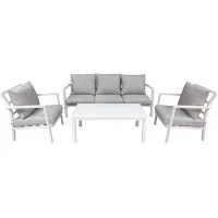 Dellonda Kyoto 4 Piece Aluminium Outdoor Garden Chair Table Set, White