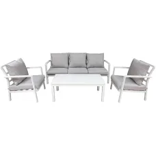 Dellonda Kyoto 4 Piece Aluminium Outdoor Garden Chair Table Set, White