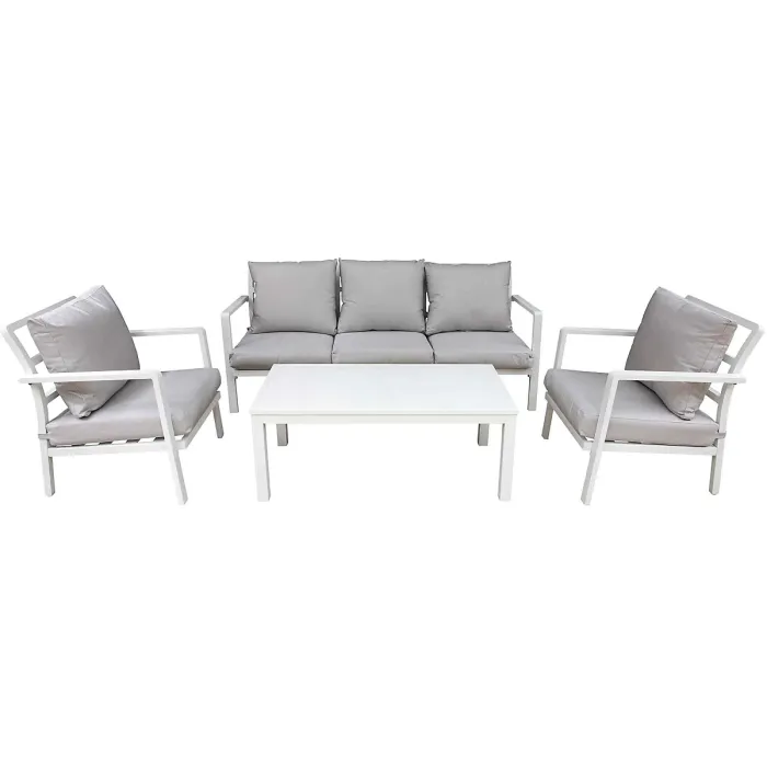 Dellonda Kyoto 4 Piece Aluminium Outdoor Garden Chair Table Set, White