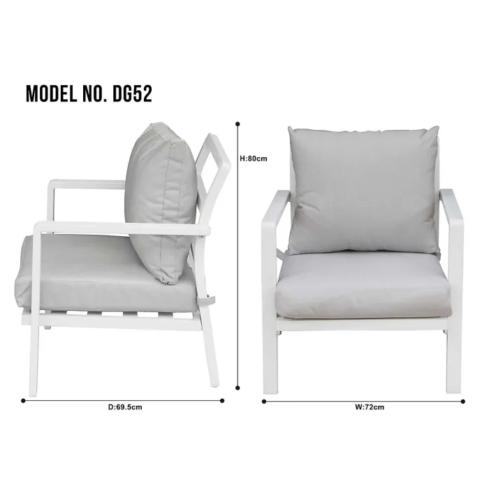 Dellonda Kyoto 4 Piece Aluminium Outdoor Garden Chair Table Set, White