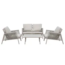 Dellonda Fusion Aluminium 4 Piece Outdoor Sofa, Chairs & Table Set, Light Grey