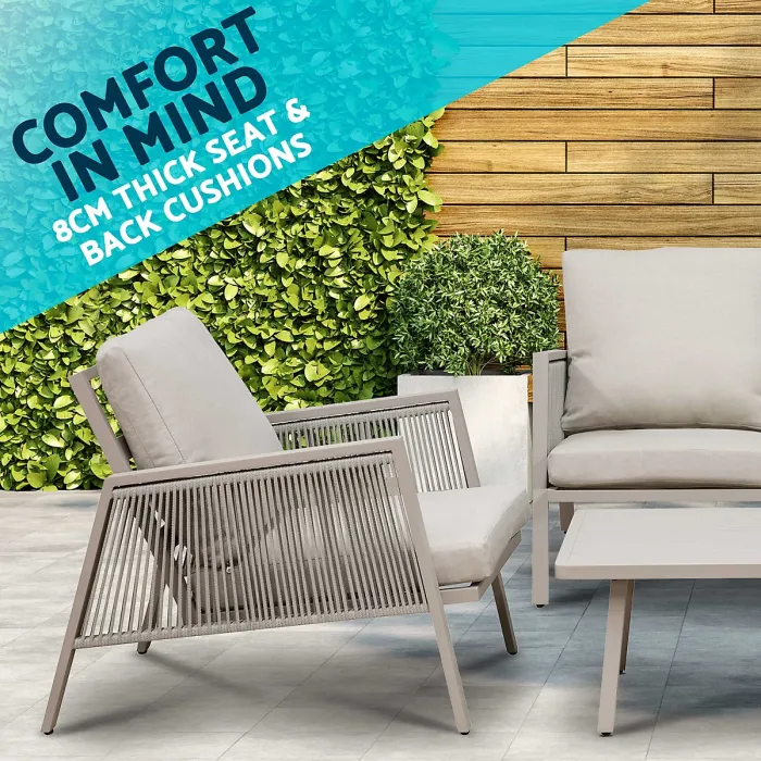Dellonda Fusion Aluminium 4 Piece Outdoor Sofa, Chairs & Table Set, Light Grey