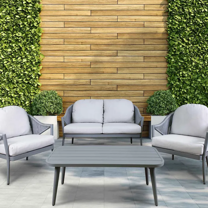 Dellonda Echo 4 Piece Aluminium Outdoor Garden Sofa Arm Chair & Table Set, Grey