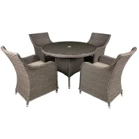 Dellonda Chester 5 Piece Rattan Garden Furniture Dining Set, Glass Table, Brown