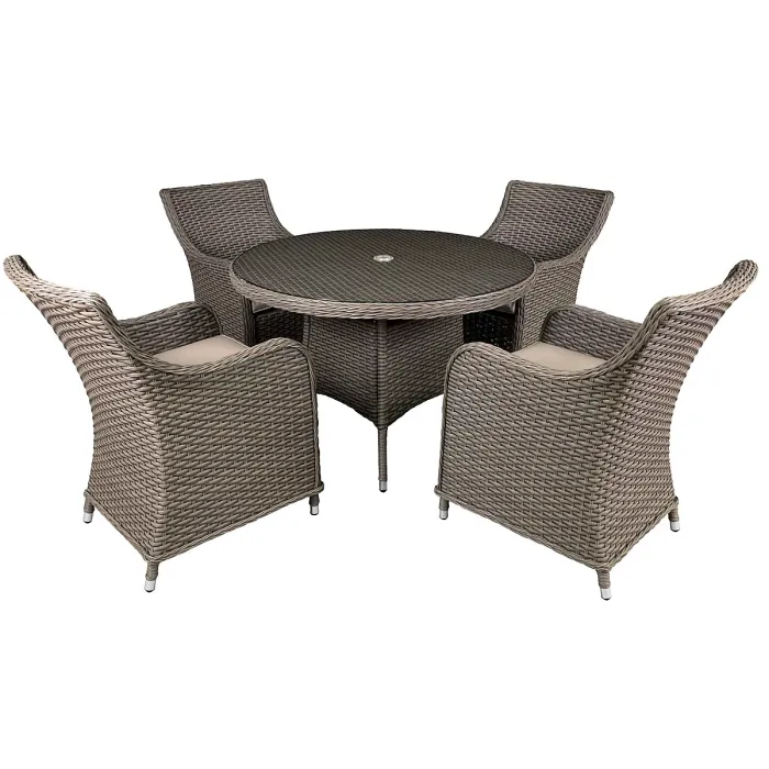 Dellonda Chester 5 Piece Rattan Garden Furniture Dining Set, Glass Table, Brown