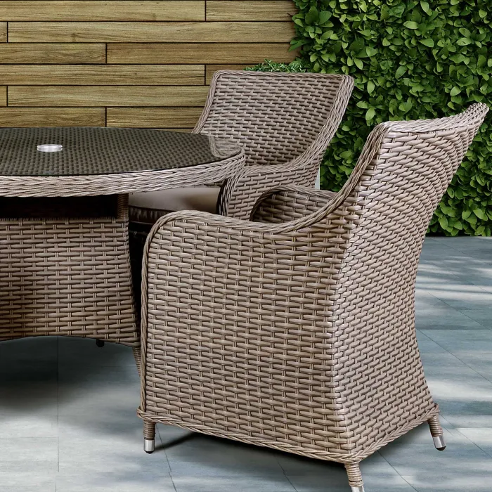Dellonda Chester 5 Piece Rattan Garden Furniture Dining Set, Glass Table, Brown