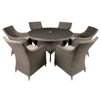 Dellonda Chester 7 Piece Rattan Garden Furniture Dining Set, Glass Table, Brown