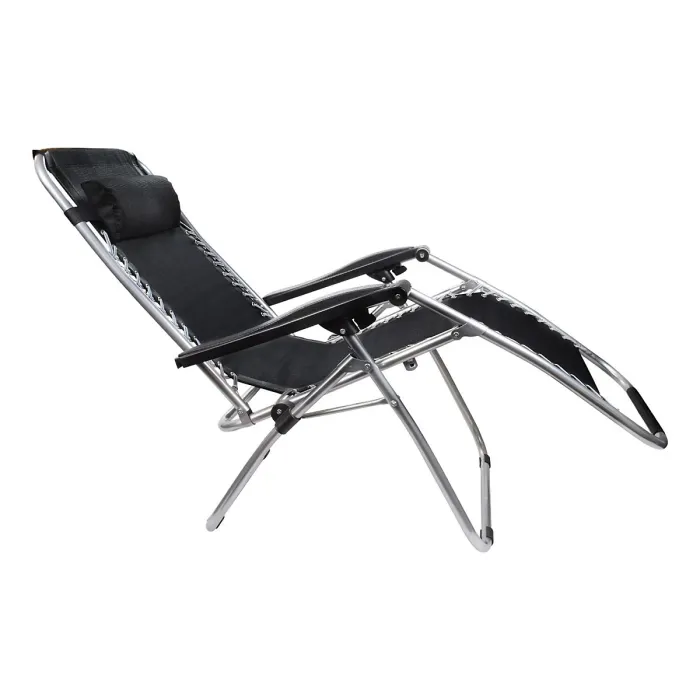 Taylor & Brown Zero Gravity Chair Set of 3 Black Reclining Sunloungers with Headrest & Folding Table for Garden & Beach