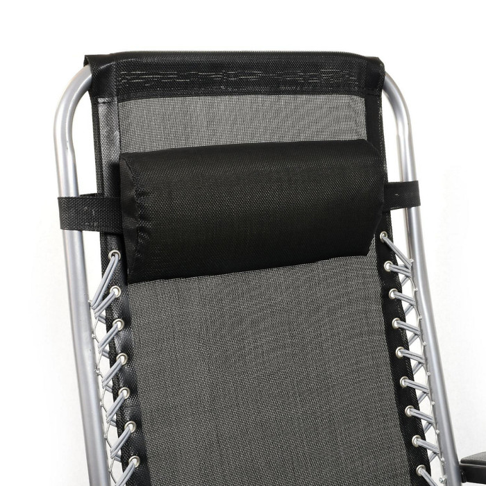 Taylor & Brown Zero Gravity Chair Set of 3 Black Reclining Sunloungers with Headrest & Folding Table for Garden & Beach