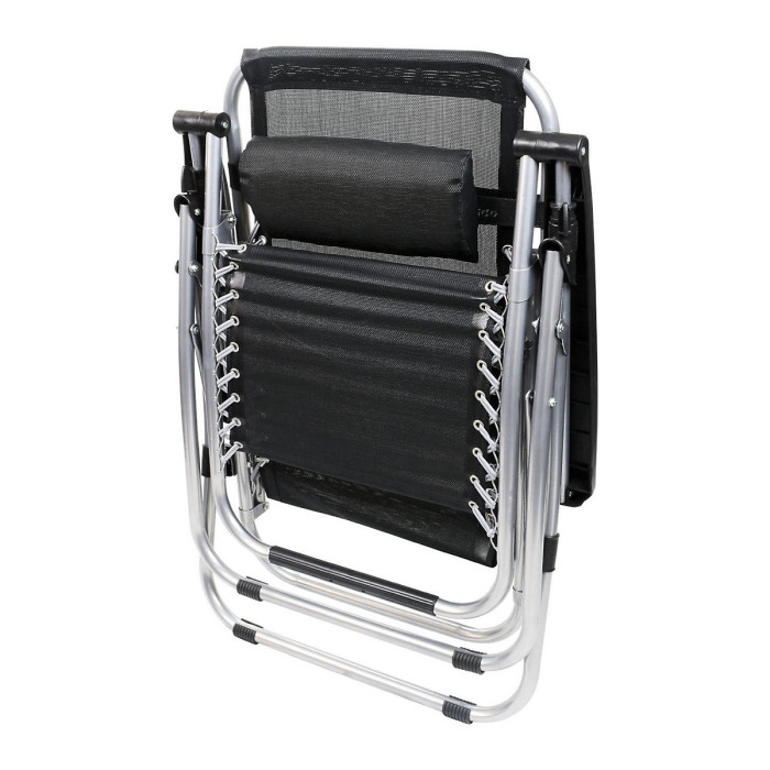 Taylor & Brown Zero Gravity Chair Set of 3 Black Reclining Sunloungers with Headrest & Folding Table for Garden & Beach