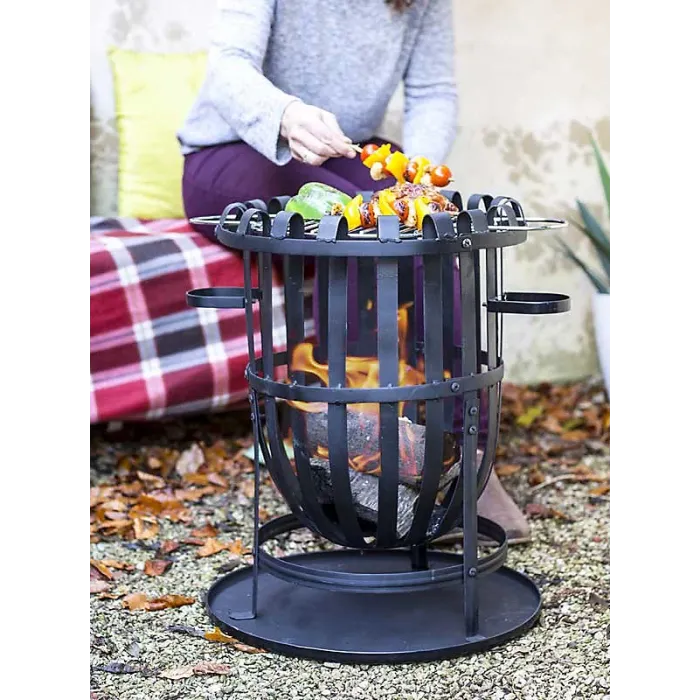 La Hacienda 56043 Vancouver Fire Pit Basket Bowl BBQ Grill Black Steel