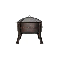 La Hacienda Brava Steel Banded Deep Bowl Firepit - L 80 cm x W 80 cm x H 72 cm