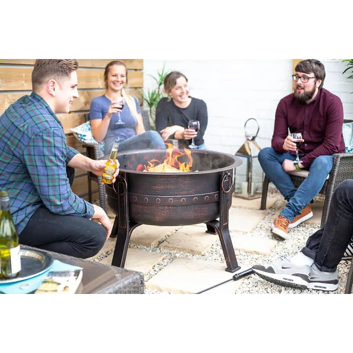 La Hacienda Brava Steel Banded Deep Bowl Firepit - L 80 cm x W 80 cm x H 72 cm