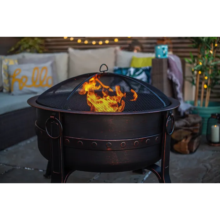 La Hacienda Brava Steel Banded Deep Bowl Firepit - L 80 cm x W 80 cm x H 72 cm