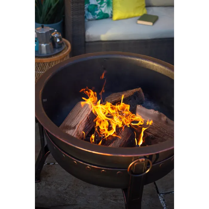 La Hacienda Brava Steel Banded Deep Bowl Firepit - L 80 cm x W 80 cm x H 72 cm