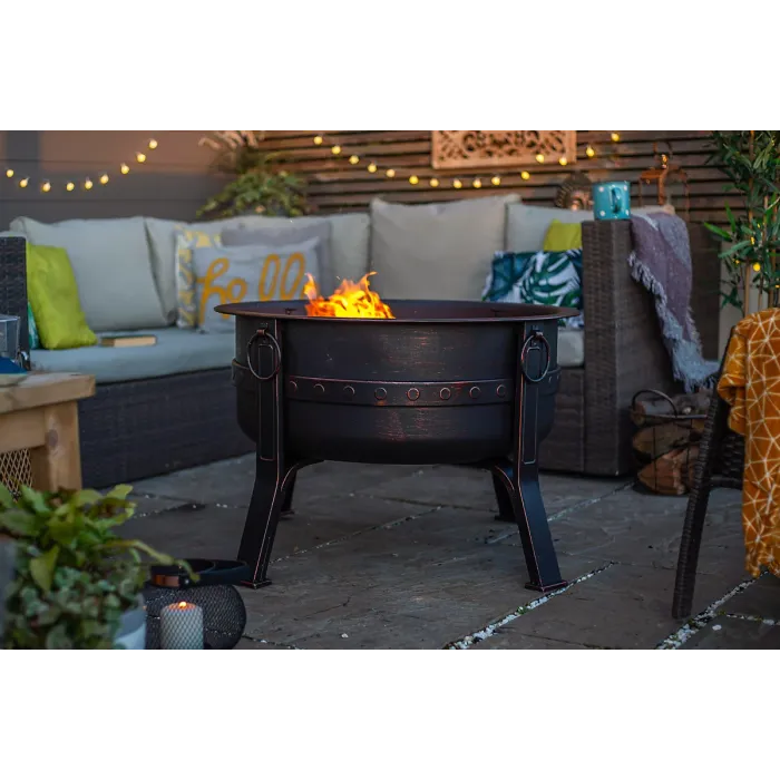 La Hacienda Brava Steel Banded Deep Bowl Firepit - L 80 cm x W 80 cm x H 72 cm