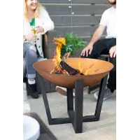 La Hacienda Icarus Oxidised Cast Iron Firepit with Steel Legs, 50cm x 66cm, Natural Rusted & Black