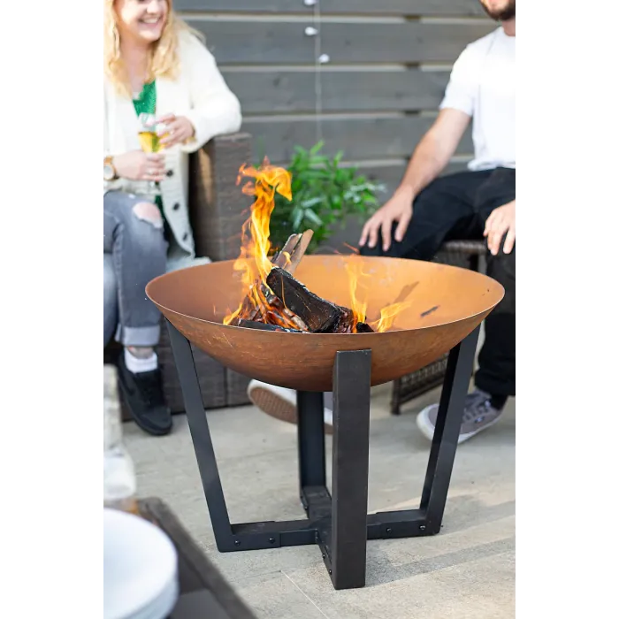 La Hacienda Icarus Oxidised Cast Iron Firepit with Steel Legs, 50cm x 66cm, Natural Rusted & Black