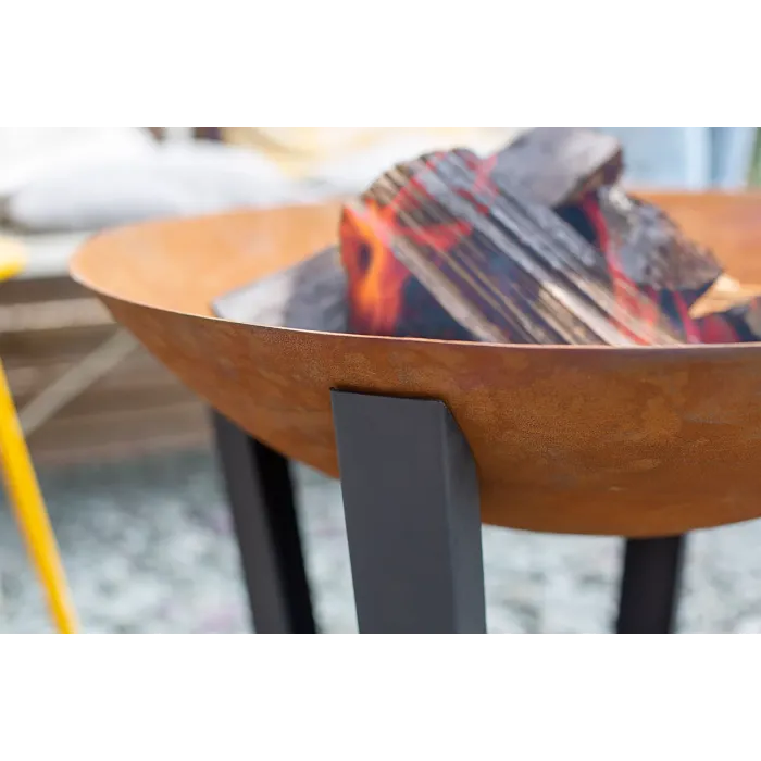 La Hacienda Icarus Oxidised Cast Iron Firepit with Steel Legs, 50cm x 66cm, Natural Rusted & Black