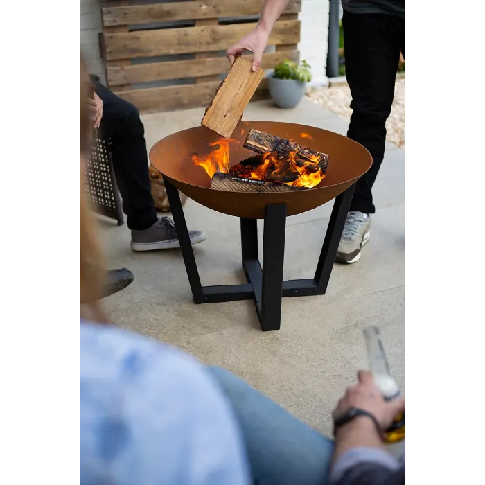 La Hacienda Icarus Oxidised Cast Iron Firepit with Steel Legs, 50cm x 66cm, Natural Rusted & Black