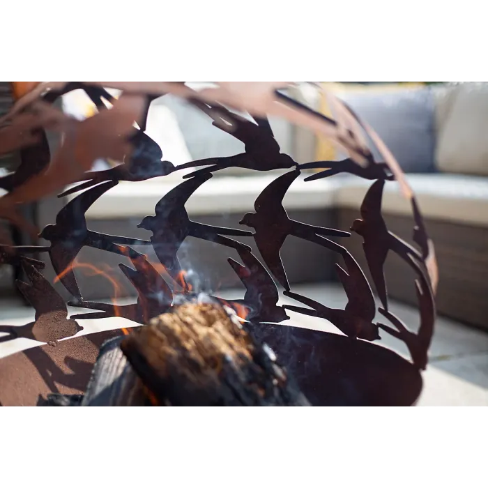 La Hacienda Swallows Fire Globe - Oxidised/Steel - L50 x W50 x H61 cm - Natural