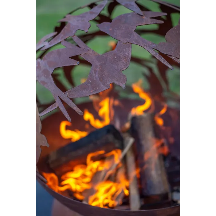 La Hacienda Swallows Fire Globe - Oxidised/Steel - L50 x W50 x H61 cm - Natural