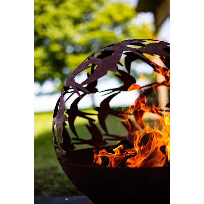 La Hacienda Swallows Fire Globe - Oxidised/Steel - L50 x W50 x H61 cm - Natural