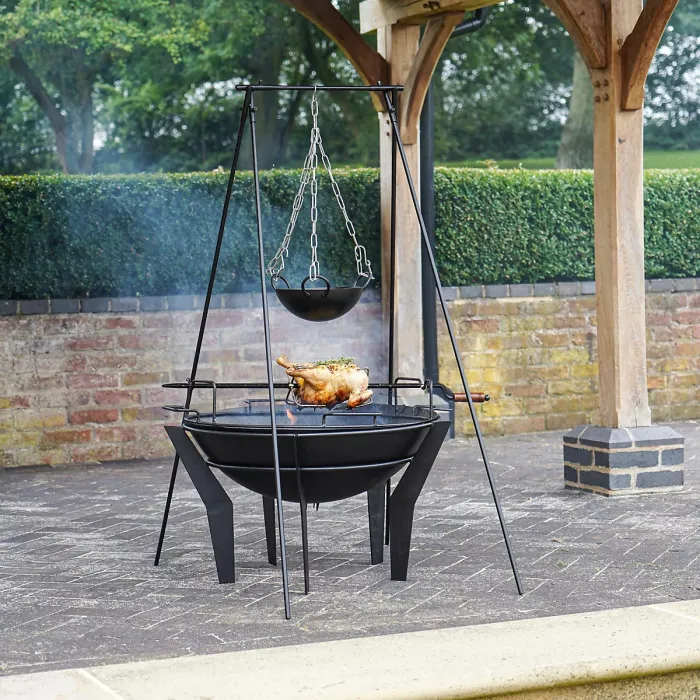 Outdoor Metal Kendal Fire Pit on Stand in Black H44.5Cm W77Cm