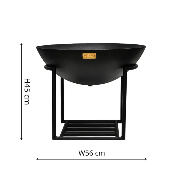 Outdoor XL Cast Iron Fire Pit in Black Iron H49cm W80cm