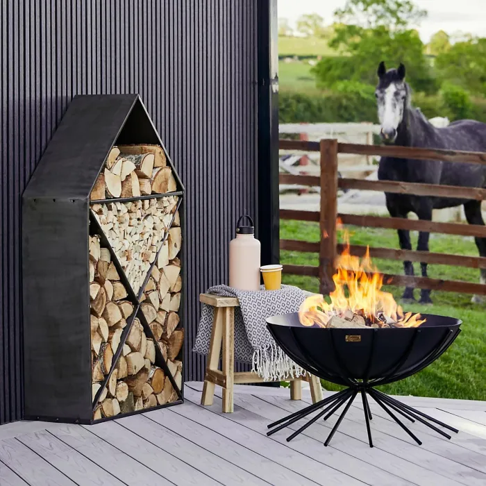 Outdoor Metal Dakota Fire Pit in Black H37Cm W71Cm
