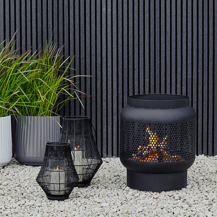 Outdoor Tall Buttermere Basket Fire Pit Black H51cm W45cm