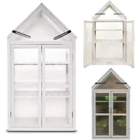 AMOS Outdoor Wooden Greenhouse Grow House Cold Frame with 2 Removable Shelves, 2 Doors, & Flip-Top Roof, Ideal for Garden Planter