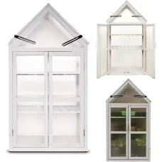 AMOS Outdoor Wooden Greenhouse Grow House Cold Frame with 2 Removable Shelves, 2 Doors, & Flip-Top Roof, Ideal for Garden Planter